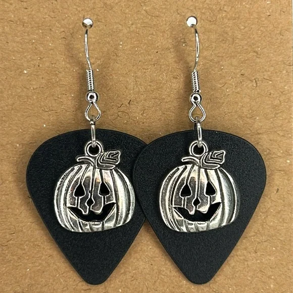 Guitar Pick Custom Earrings With Pumpkin Charm Fashion Jewelry - Picture 1 of 3